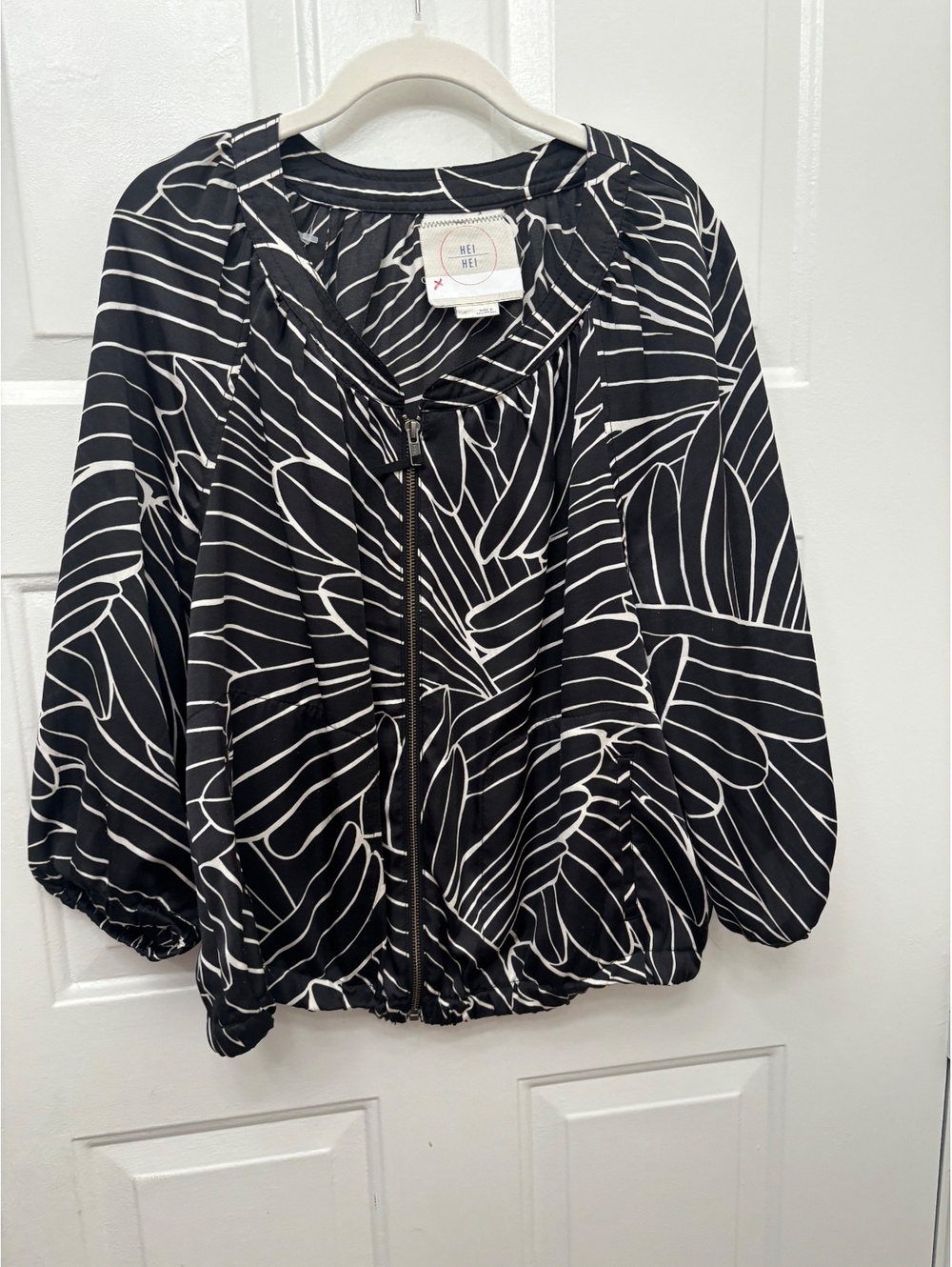Hei Hei Anthropologie Black White Leaf Print bomber jacket